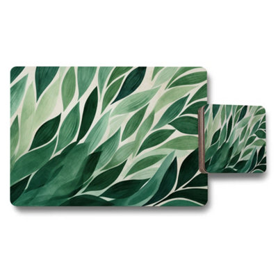 B&Q -  Green Leaf Pattern Placemat And Coaster Set For Dining Table