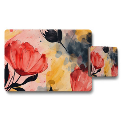 B&Q -  Floral Abstract Placemat And Coaster Set With Colorful Artwork
