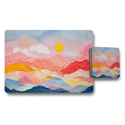 B&Q -  Colorful Mountain Landscape Placemat And Coaster Set