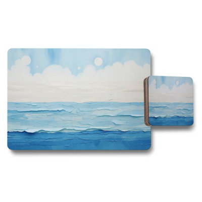 B&Q -  Ocean Waves Placemat And Coaster Set With Seascape Artwork