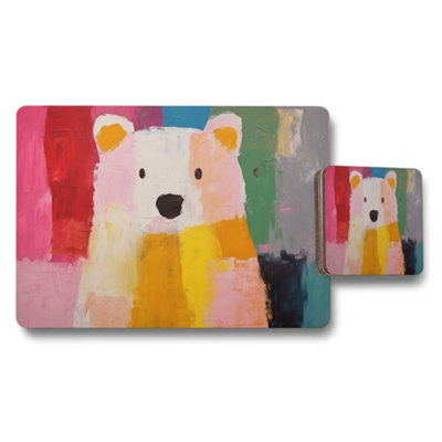 B&Q -  Abstract Colorful Bear Artwork Placemat And Coaster Set