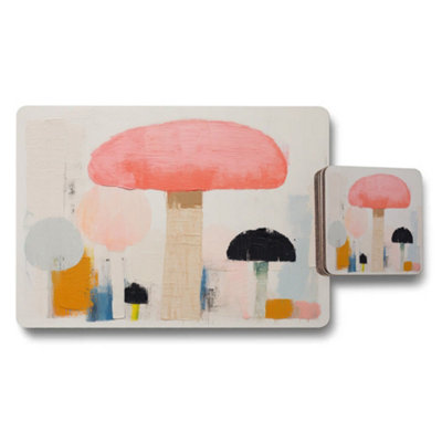 B&Q -  Abstract Mushroom Placemats And Coaster Set Colorful Table Decor