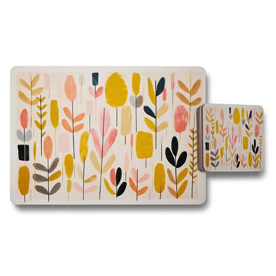 Benjamin Tate Design Abstract Floral Placemats And Coaster Set With Colorful Leaves from B&Q