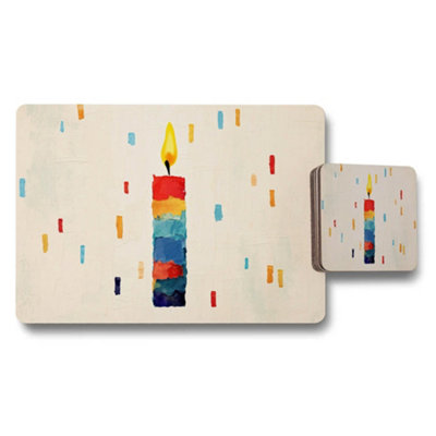 Benjamin Tate Design Rainbow Candle Placemat Coaster Set Colorful Dinner Table Decor from B&Q