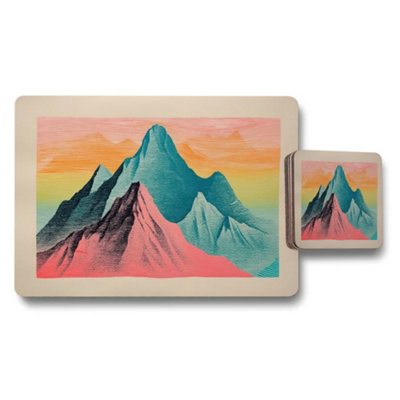 Benjamin Tate Design Mountain Artwork Placemat And Coaster Set With Gradient Peaks from B&Q