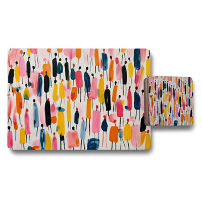 B&Q -  Abstract Colorful Figures Placemats And Coaster Set