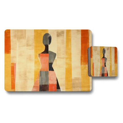 B&Q -  Abstract Geometric Placemat And Coaster Set In Warm Autumn Tones