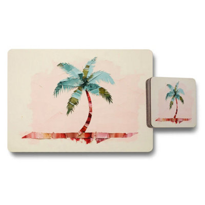 Benjamin Tate Design Tropical Palm Tree Placemat And Coaster Set With Art Print from B&Q