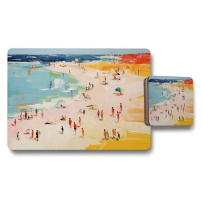 B&Q -  Beach Scene Placemats And Coasters Set Impressionist Painting