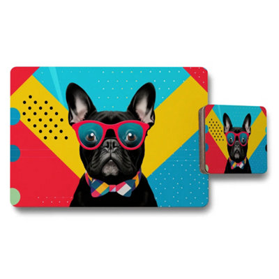 Benjamin Tate Design Colorful Geometric Bulldog Placemat And Coaster Set from B&Q
