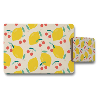 B&Q -  Lemon And Cherry Pattern Placemats And Coasters Set