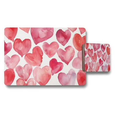 B&Q -  Watercolor Hearts Placemats And Coaster Set For Dining Table
