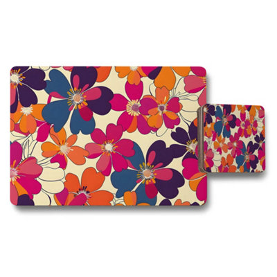 B&Q -  Colorful Floral Placemat And Coaster Set For Dining Table