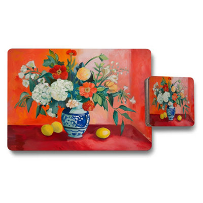 B&Q -  Vibrant Floral Vase Bouquet Placemat And Coaster Set