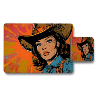 B&Q -  Pop Art Placemats And Coaster Set Featuring Vintage Woman Portrait