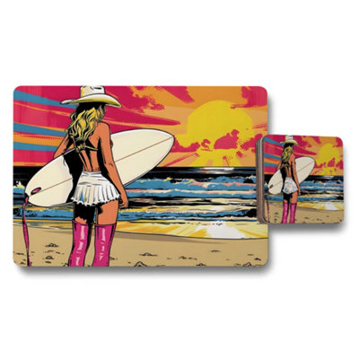 B&Q -  Surfing Sunset Beach Themed Placemat And Coaster Set
