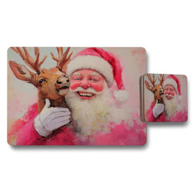 Benjamin Tate Design Santa Claus And Reindeer Placemats And Coasters Set from B&Q