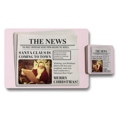 Benjamin Tate Design Newspaper The News Christmas Placemat And Coaster Set Santa Claus Theme from B&Q