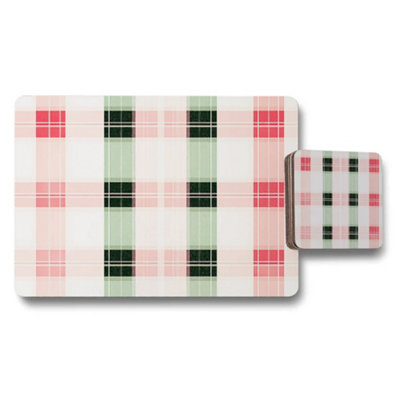 Benjamin Tate Design Plaid Placemat And Coaster Set Pink Green White Pattern from B&Q