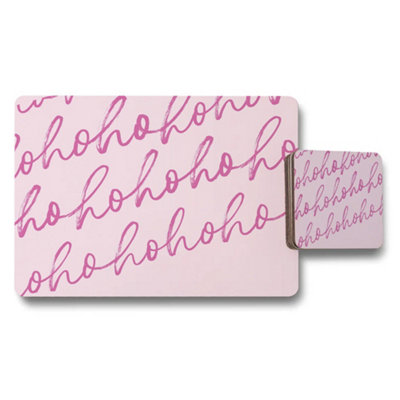 B&Q -  Pink Ho Ho Ho Placemats And Coaster Set For Christmas Table
