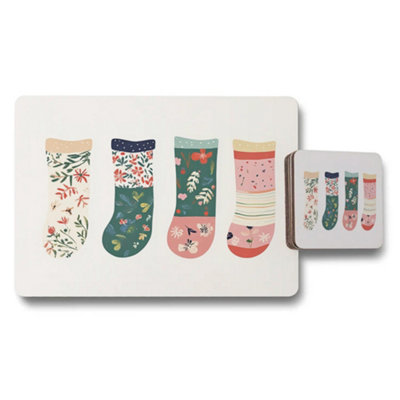 B&Q -  Floral Sock Pattern Placemat And Coaster Set For Dining Table Decor