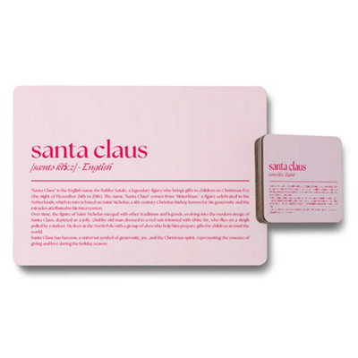 B&Q -  Pink Santa Claus Themed Placemat And Coaster Set For Holiday Table