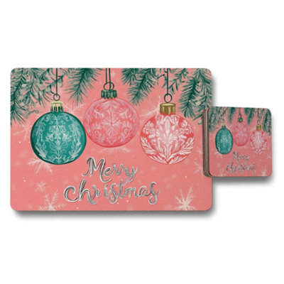 B&Q -  Merry Christmas Placemat And Coaster Set With Ornament Design