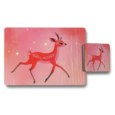 Benjamin Tate Design Red Deer Placemats And Coaster Set With Pink Gradient Design from B&Q