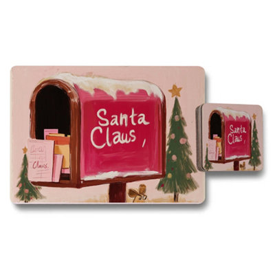 B&Q -  Santa Claus Christmas Mailbox Placemats And Coasters Set