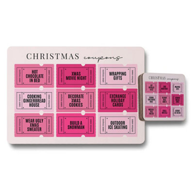 B&Q -  Christmas Coupons Placemats And Coaster Set With Pink Design