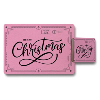 B&Q -  Pink Merry Christmas Placemats And Coaster Set Gift Ready