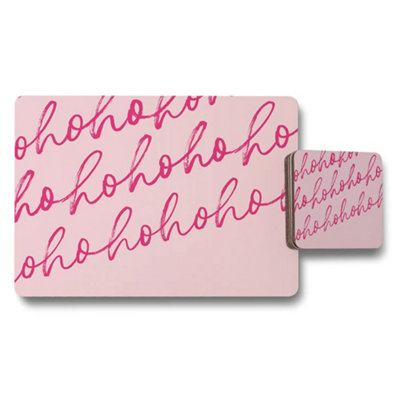 Benjamin Tate Design Pink Ho Ho Ho Placemat And Coaster Set For Christmas Table from B&Q