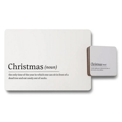 B&Q -  Christmas Placemats And Coasters Set With Humorous Dictionary Definition