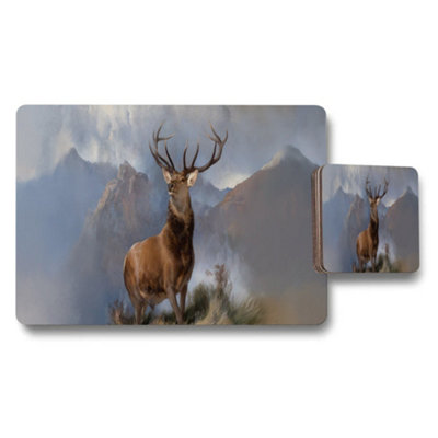Benjamin Tate Design Deer In Mountain Landscape Placemat And Coaster Set from B&Q