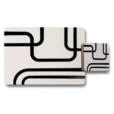 Benjamin Tate Design Abstract Black Line Placemat And Coaster Set Modern Kitchen Decor from B&Q