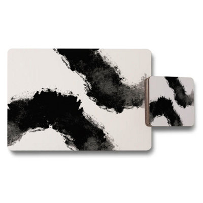 Benjamin Tate Design Abstract Black Brush Stroke Placemat And Coaster Set from B&Q