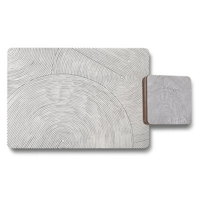 B&Q -  Abstract Spiral Placemats And Coaster Set With White And Black Lines