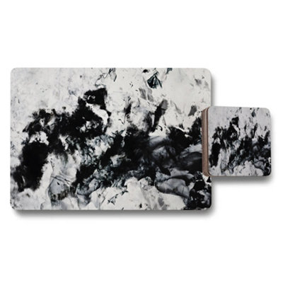Benjamin Tate Design Abstract Black And White Marble Placemat And Coaster Set from B&Q