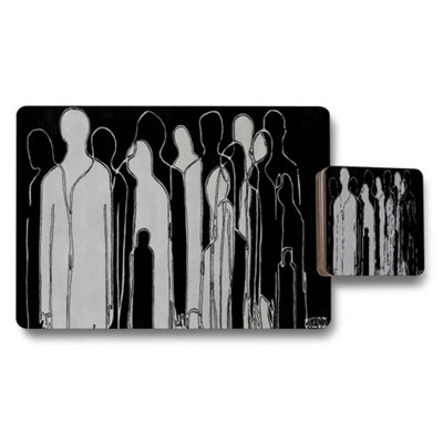 B&Q -  Abstract Silhouette Placemats And Coaster Set Black And White