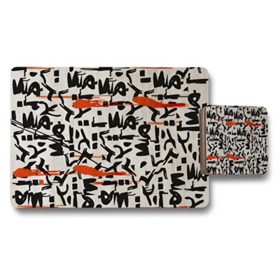 Benjamin Tate Design Abstract Art Placemat And Coaster Set With Orange Accents from B&Q