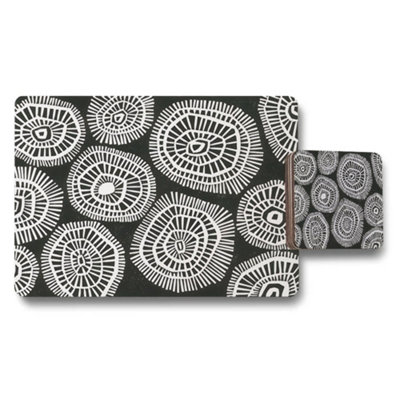 B&Q -  Black And White Geometric Circular Placemat And Coaster Set