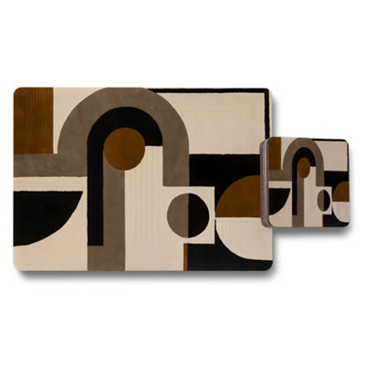 Benjamin Tate Design Geometric Abstract Placemat And Coaster Set In Earth Tones from B&Q