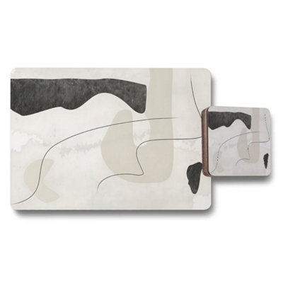 B&Q -  Abstract Placemats And Coaster Set In Neutral Tones
