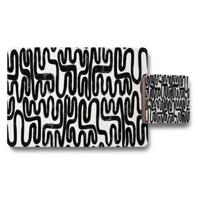 B&Q -  Abstract Black Wavy Line Placemat And Coaster Set For Dining Table