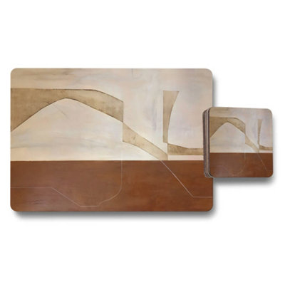 B&Q -  Abstract Geometric Placemat And Coaster Set In Earth Tones