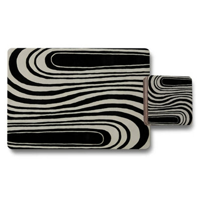 B&Q -  Abstract Wavy Line Placemats And Coaster Set Black And Beige