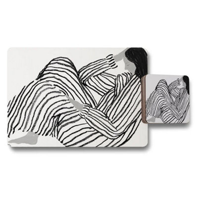 Benjamin Tate Design Abstract Striped Figure Placemat And Coaster Set For Dining from B&Q