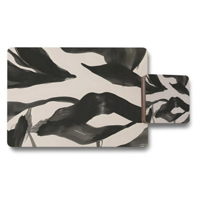 Benjamin Tate Design Abstract Black Brush Stroke Placemat And Coaster Set from B&Q