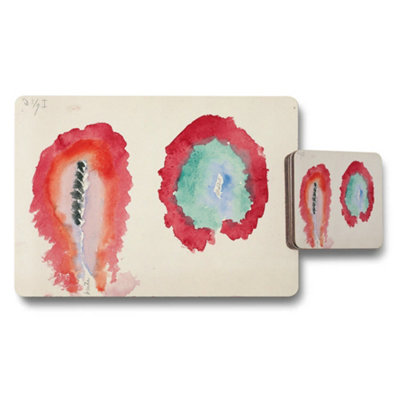 B&Q -  Abstract Watercolor Placemats And Coaster Set With Art Print
