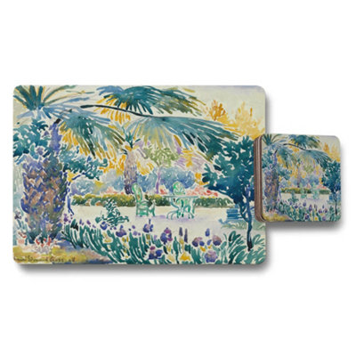 B&Q -  Impressionist Garden Placemats And Coaster Set With Palm Trees